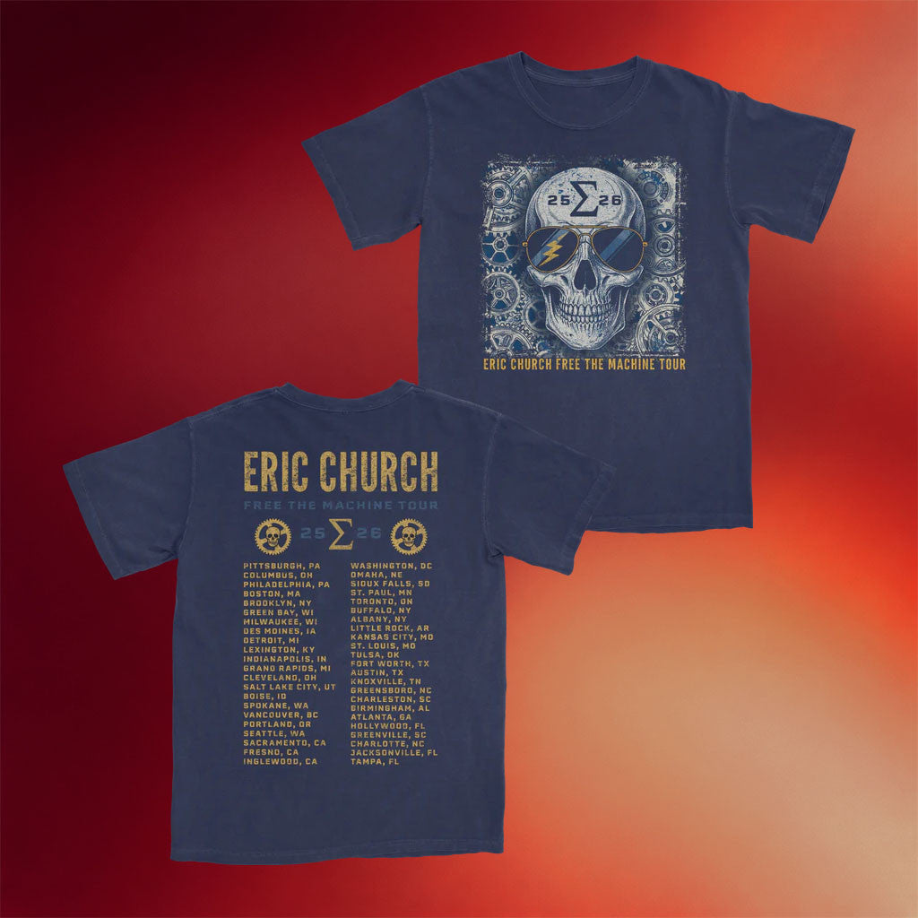 Eric Church Merch 2026 Free The Machine Tour Shirt Navy Skull T-Shirt Gift For Music Fans