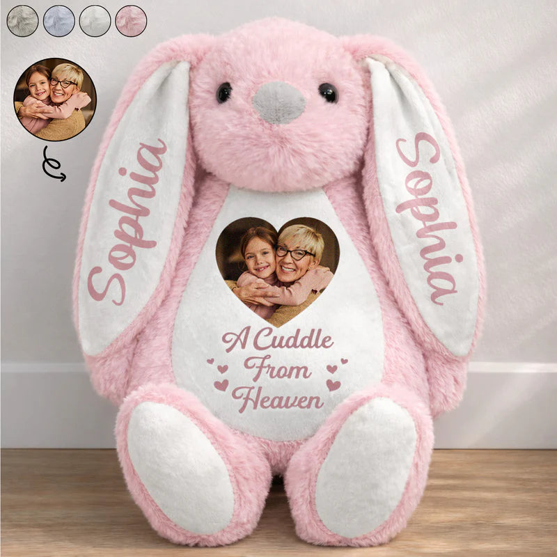 Custom Photo Memorial A Cuddle From Heaven - Personalized Soft Toy Bunny