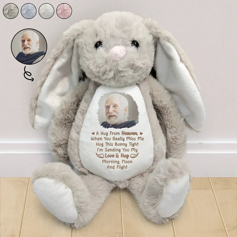 Custom Photo Memorial A Hug From Heaven - Personalized Soft Toy Bunny