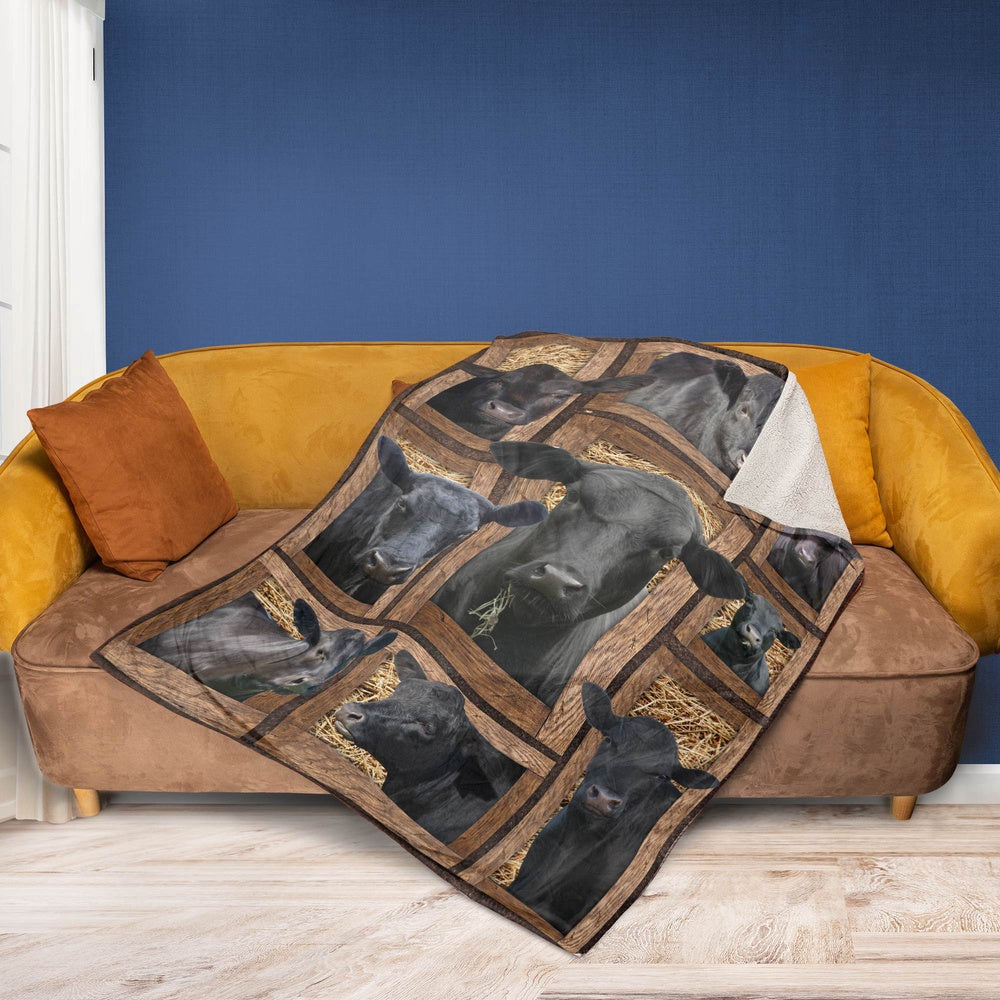 Black Angus In Farm All Printed 3D Blanket, Farm Blanket, Farm Animal Blanket