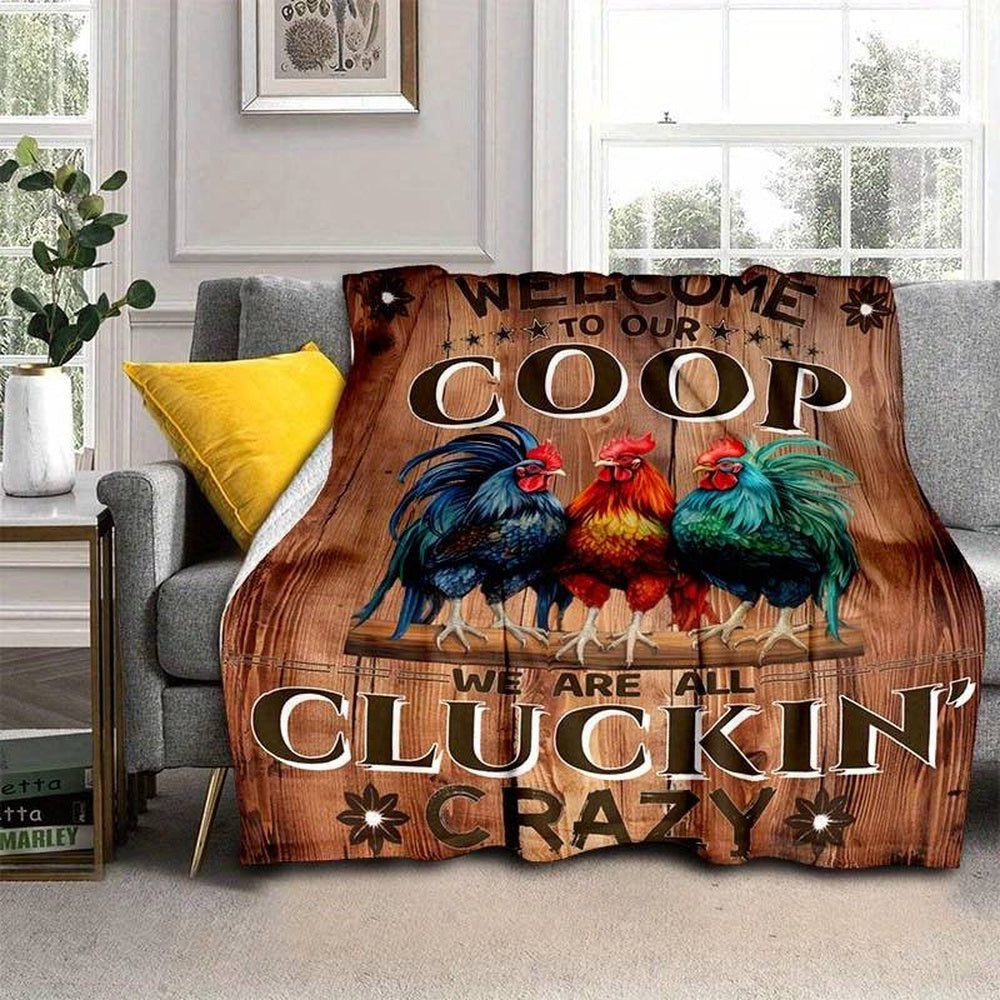 Rooster Chickens Coop Wood Pattern Blanket, Farm Blanket, Farm Animal Blanket