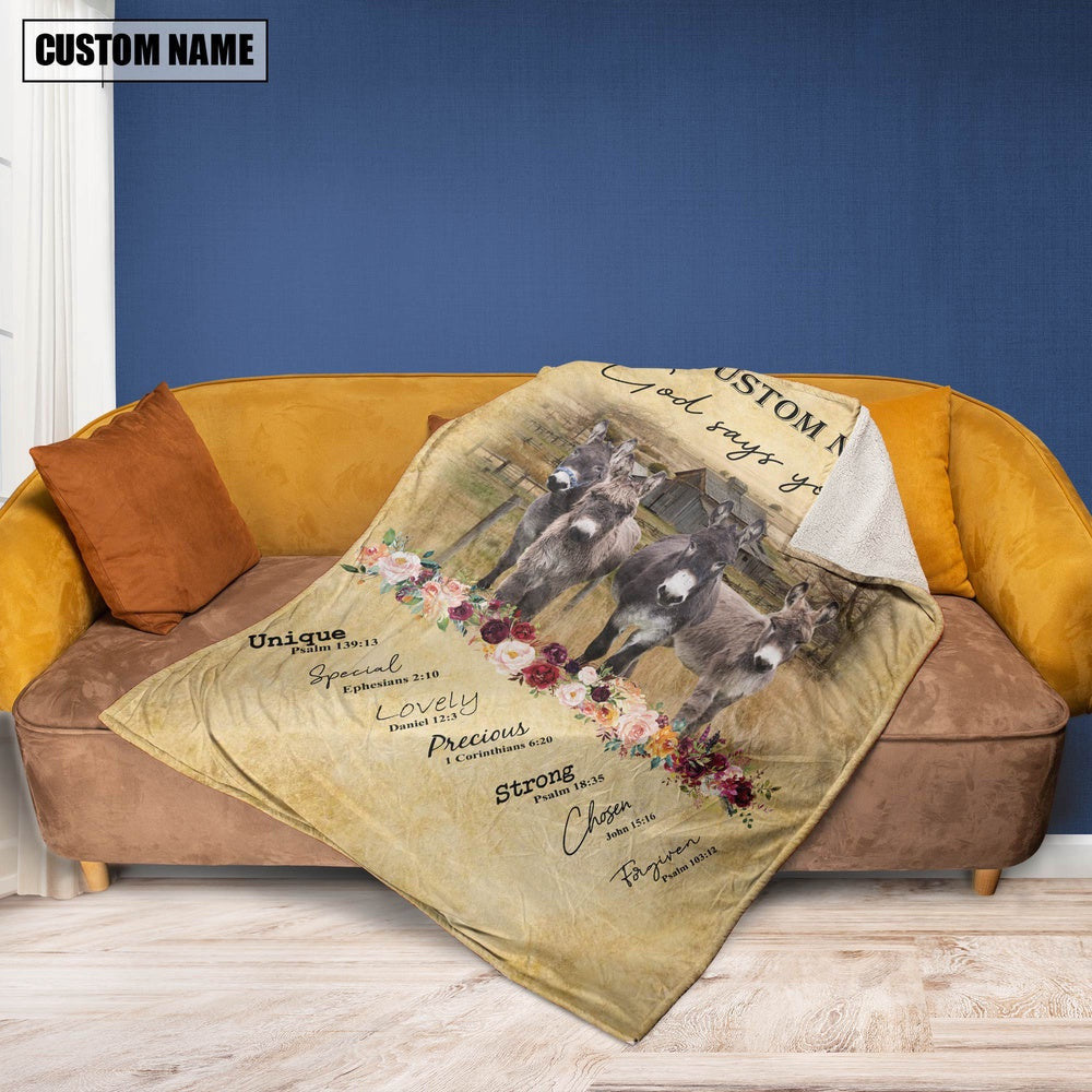 God Says You Are Personalized Name Donkey Blanket, Farm Blanket, Farm Animal Blanket