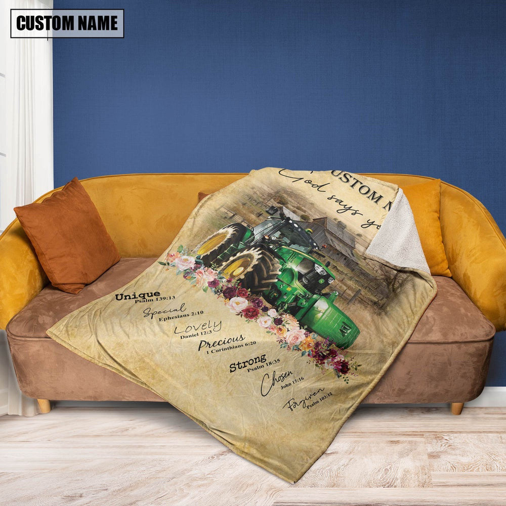 God Says You Are Personalized Name Tractor Blanket, Farm Blanket, Farm Animal Blanket