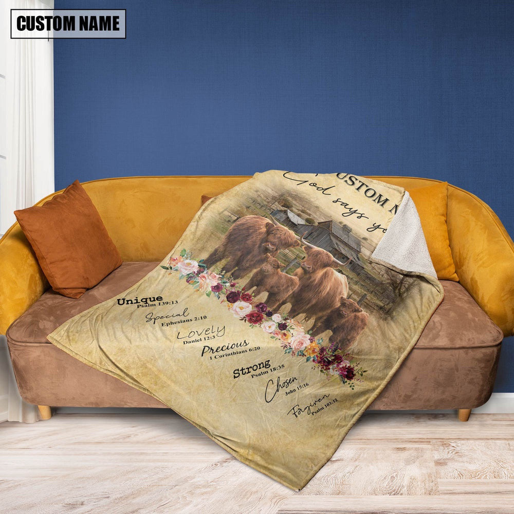 God Says You Are Personalized Name Highland Blanket, Farm Blanket, Farm Animal Blanket