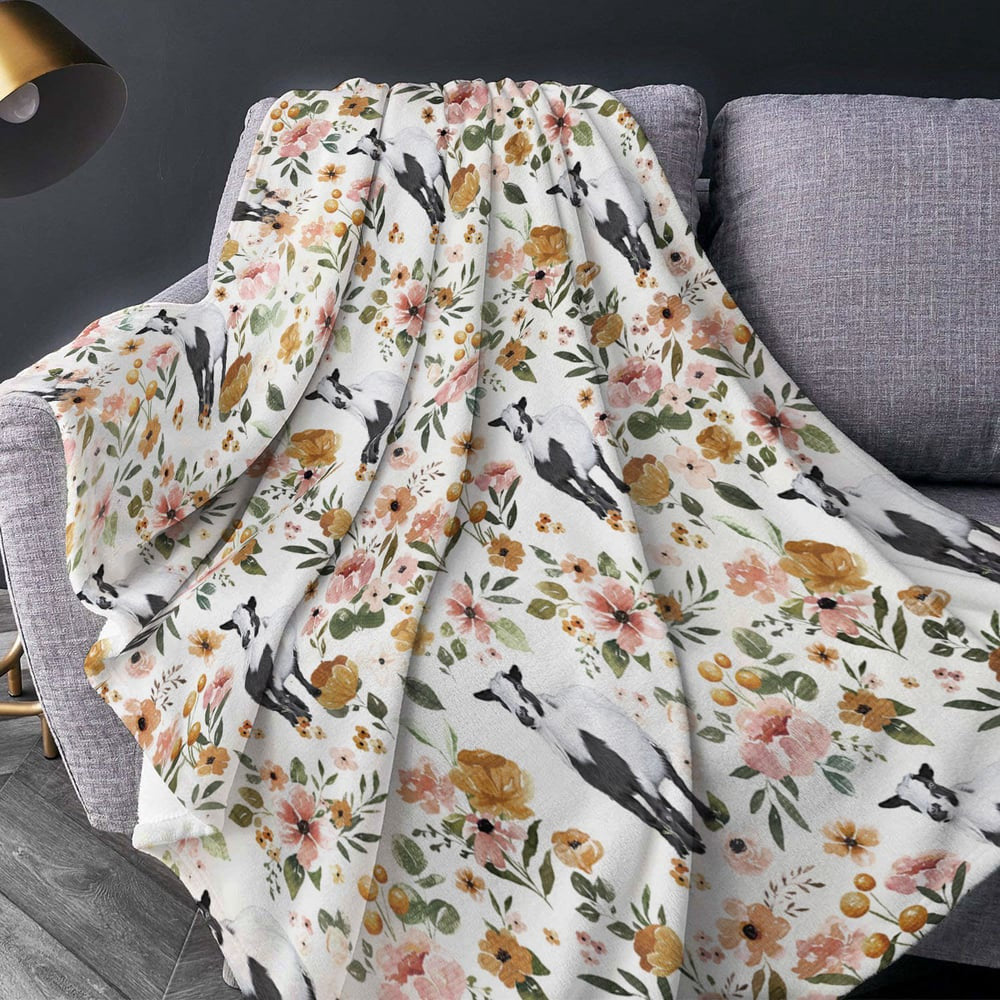 Tennessee Fainting Goat Floral Pattern Blanket, Farm Blanket, Farm Animal Blanket