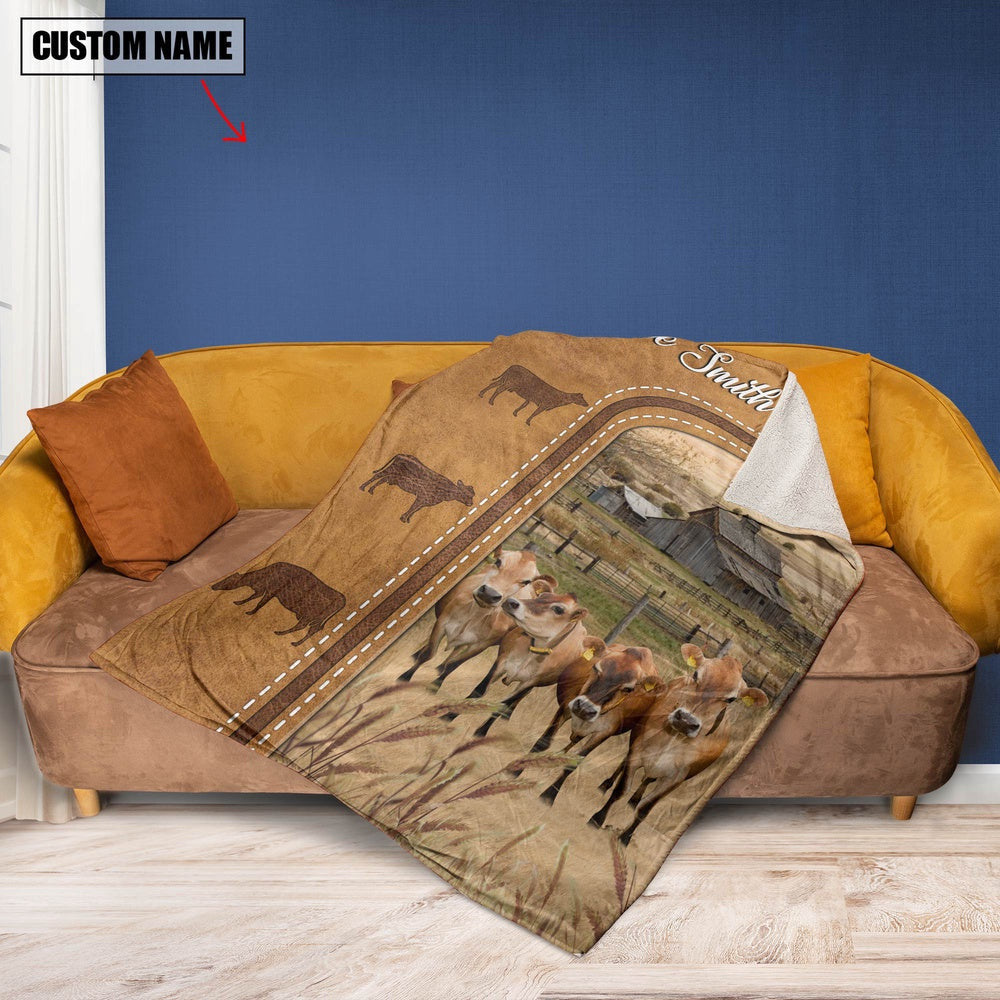 Personalized Jersey Cattle In Field Farmhouse Blanket, Farm Blanket, Farm Animal Blanket