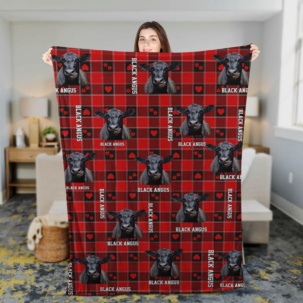 Black Angus Cow Pattern Hoodie Blanket, Farm Blanket, Farm Animal Blanket
