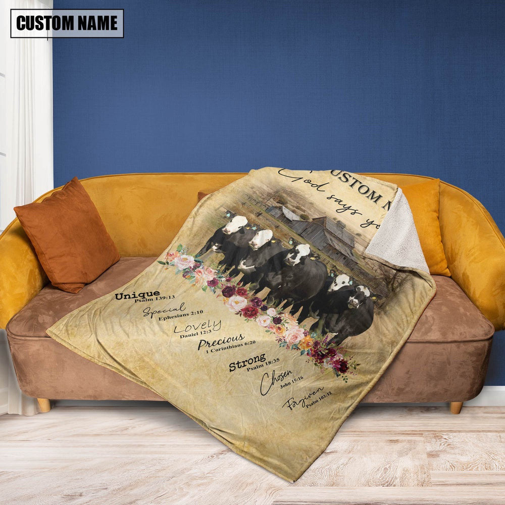 God Says You Are Personalized Name Black Baldy Blanket, Farm Blanket, Farm Animal Blanket