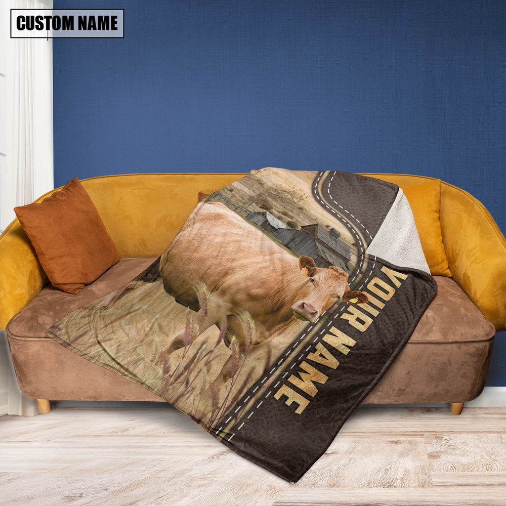 Personalized Name Limousin Leather Pattern Blanket, Farm Blanket, Farm Animal Blanket
