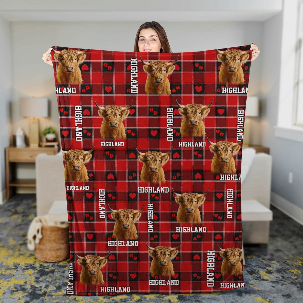 Highland Cow Pattern Hoodie Blanket, Farm Blanket, Farm Animal Blanket