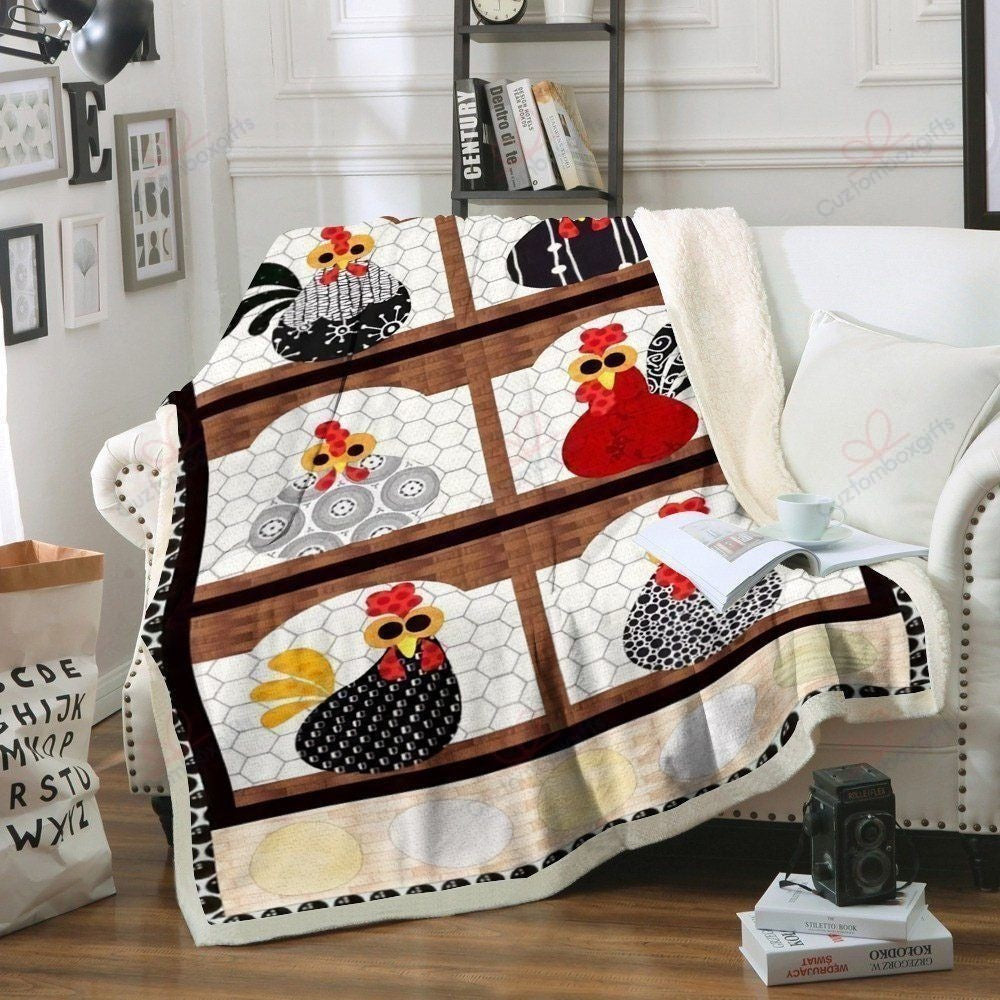 Funny Rooster Chickens Printed Blanket, Farm Blanket, Farm Animal Blanket