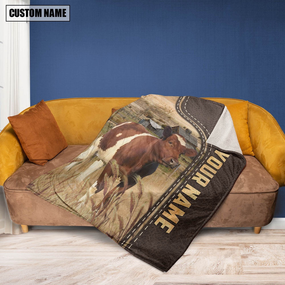 Personalized Name Ayrshires Leather Pattern Blanket, Farm Blanket, Farm Animal Blanket