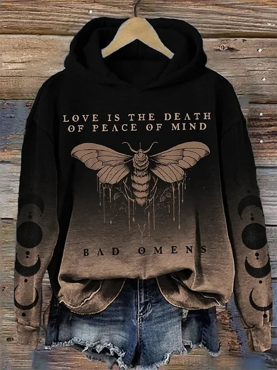 Bad Omens Hoodie Women's Rock Band Fan Moth And Moon Hoodie Love Is The Death Of Peace Of Mind