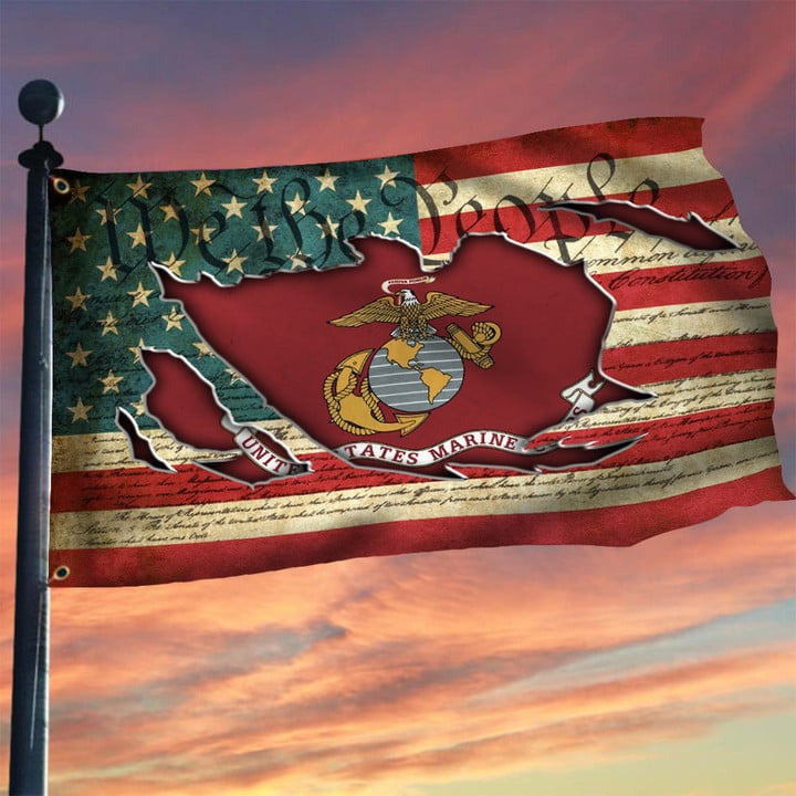 US Marine Corps Flag Inside We The People American Flag 4th Of July Decor