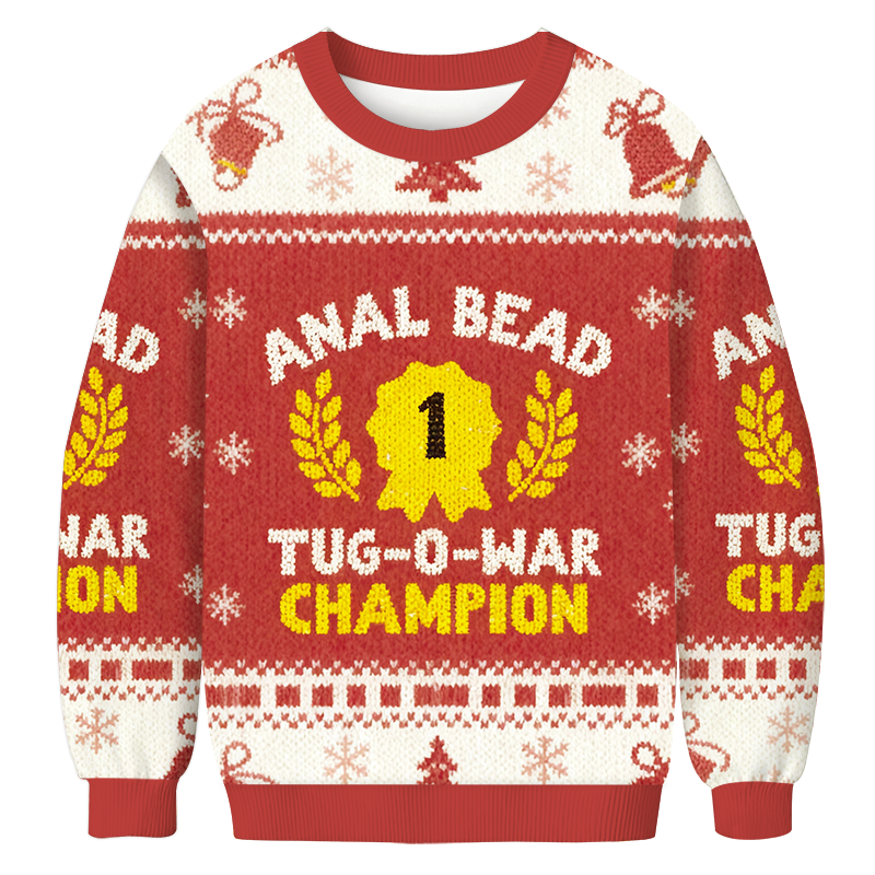 Bead Tug O War Champion Funny Red Christmas Ugly Sweatshirt Holiday Lounge Wear Top Gift Ideas