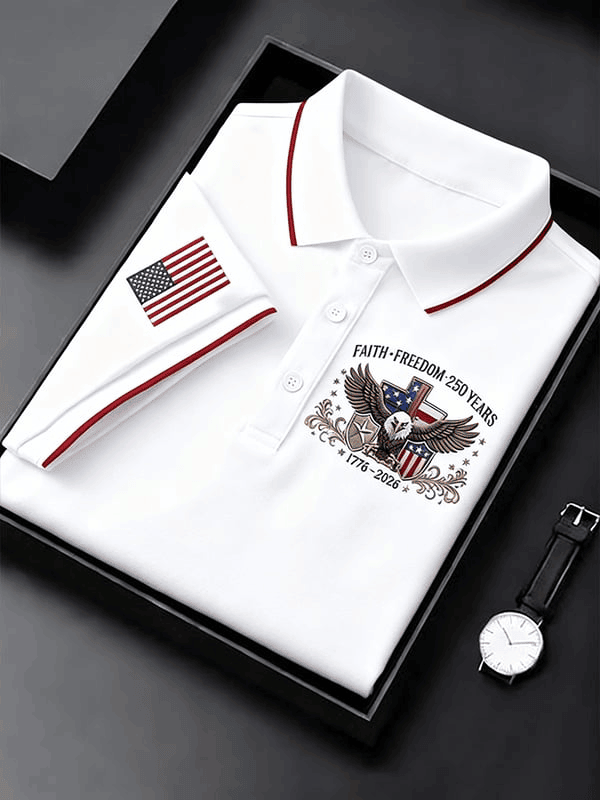 America 250th Anniversary Faith Print Polo Shirt Faith Freedom 250 Years 1776 2026 Merch