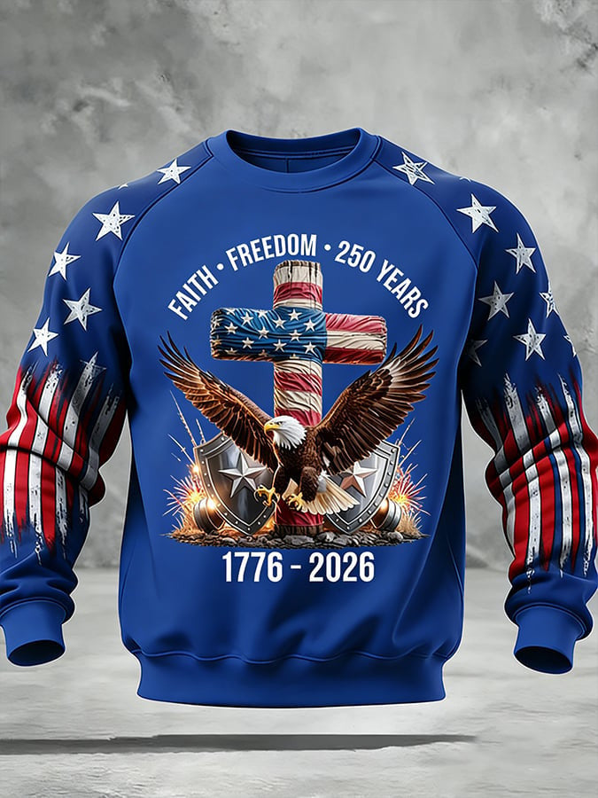 Eagle USA 250h Anniversary Sweatshirt Cross Faith Freedom 250 Years 1776 2026 Merch July 4 Gift