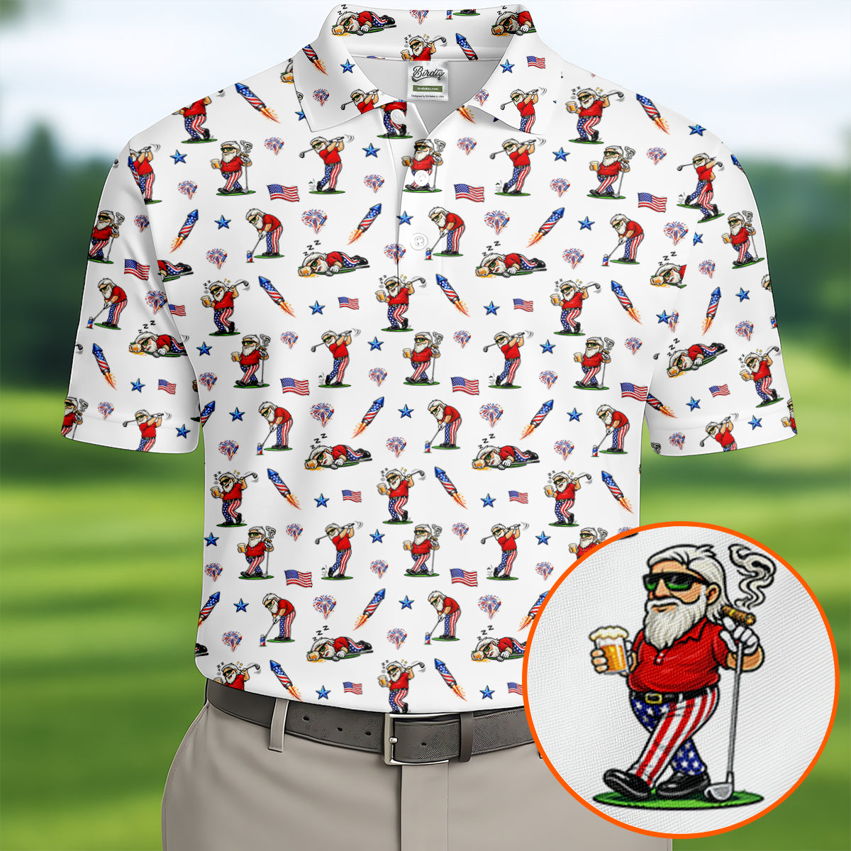 2026 Masters Merch 4th Of July Funny Man Golf And Beer USA Polo Shirt Gift For Golfers