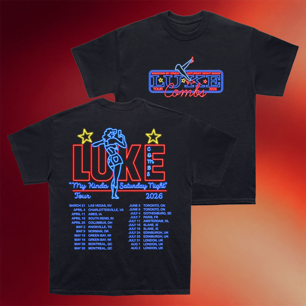 Luke Combs Merch 2026 Neon Tour T-Shirt Luke Combs My Kinda Saturday Night Tour 2026 Shirt