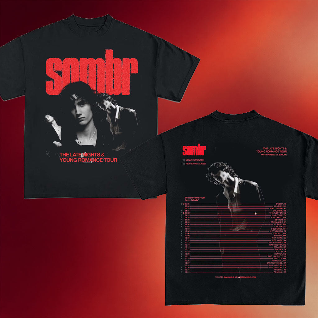 Sombr Merch The Late Nights And Young Romance Tour North America And Europe Tour Sombr T-Shirt