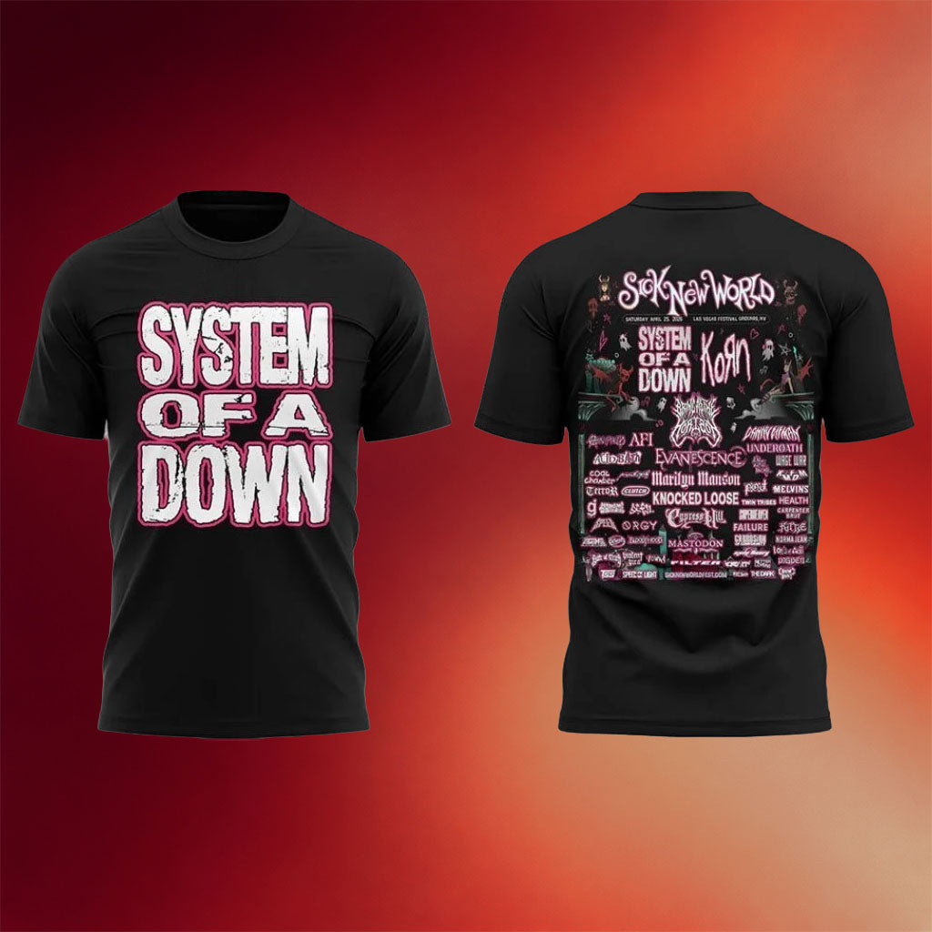 System Of A Down Merch Sick New World 2026 Tour T-Shirt Gifts For Band Fans