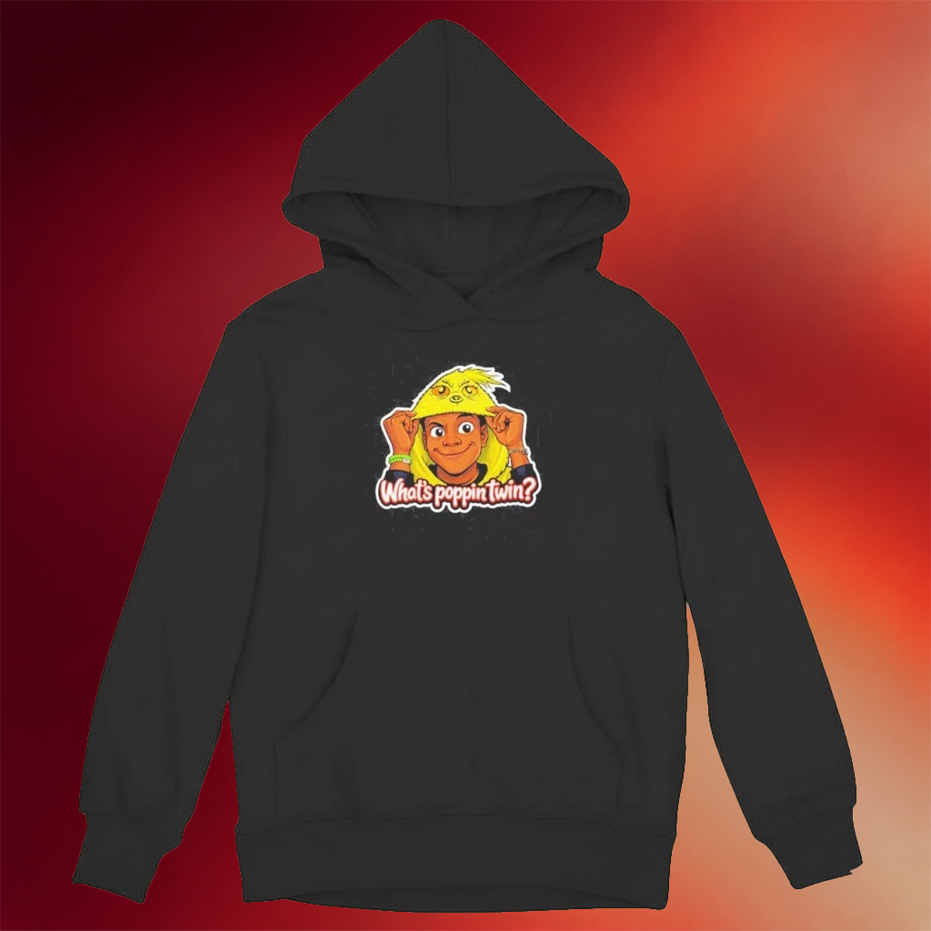Nicktoontime Merch What_s Poppin Twin Black Hoodie Birthday Gift For Son