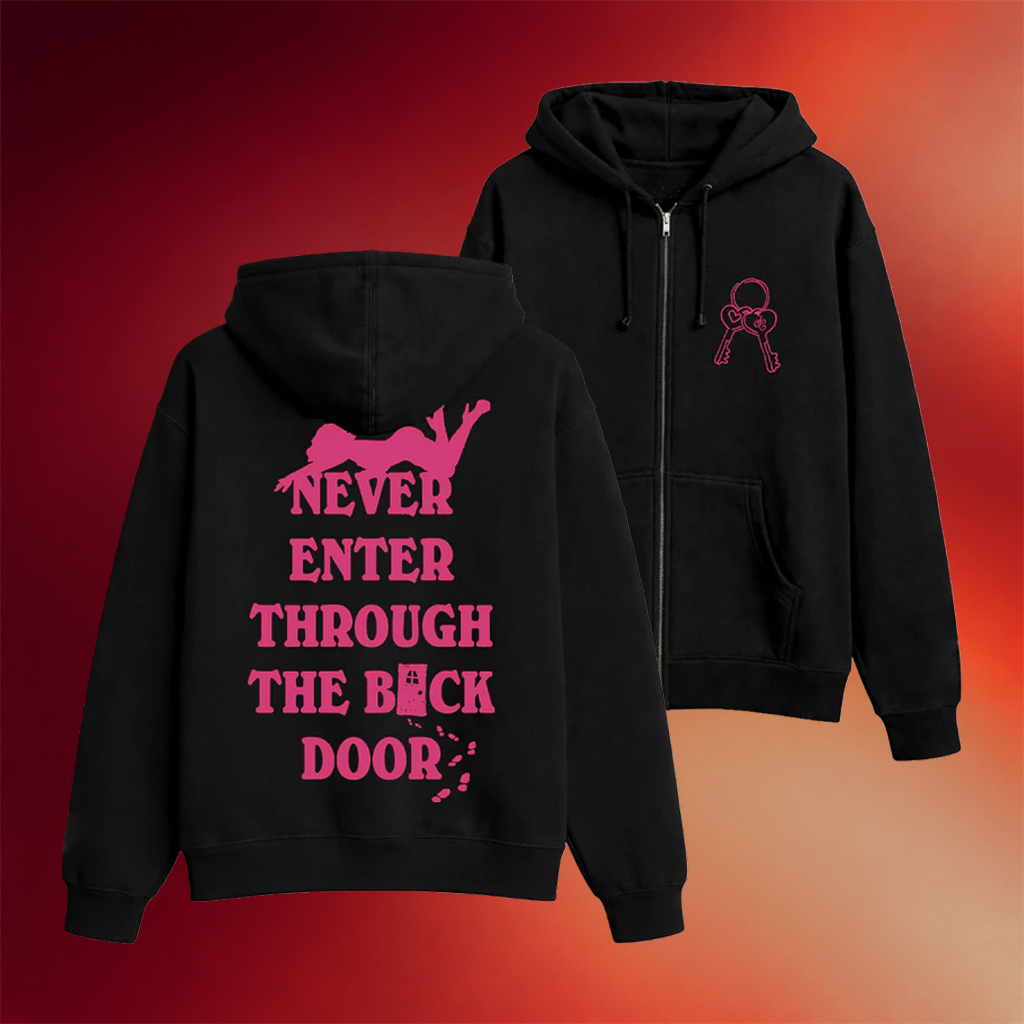 Sabrina Carpenter Merch 2026 Never Enter Through The Back Door Zip Hoodie Gifts For Besties