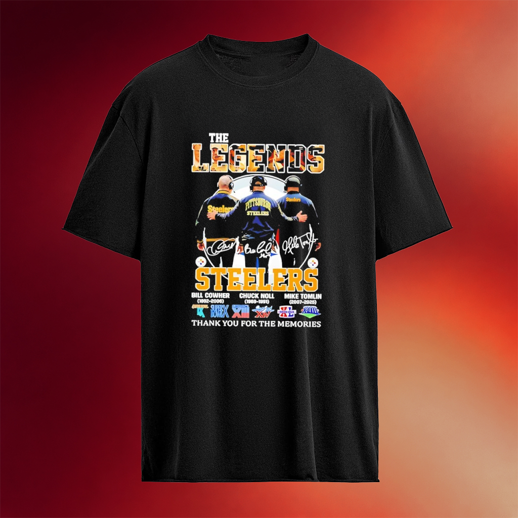 Bill Cowher Chuck Noll Mike Tomlin Pittsburgh Steelers The Legends Thank You For The Memories Signatures T-shirt