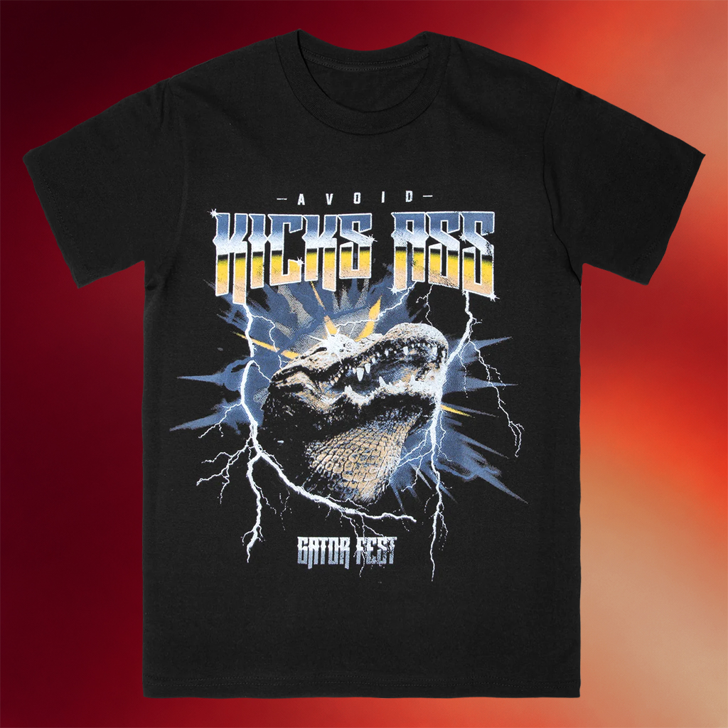 AVOID Merch 2026 Gator Fest Black T-Shirt AVOID Kicks Ass Shirt Music Related Gifts For Guys