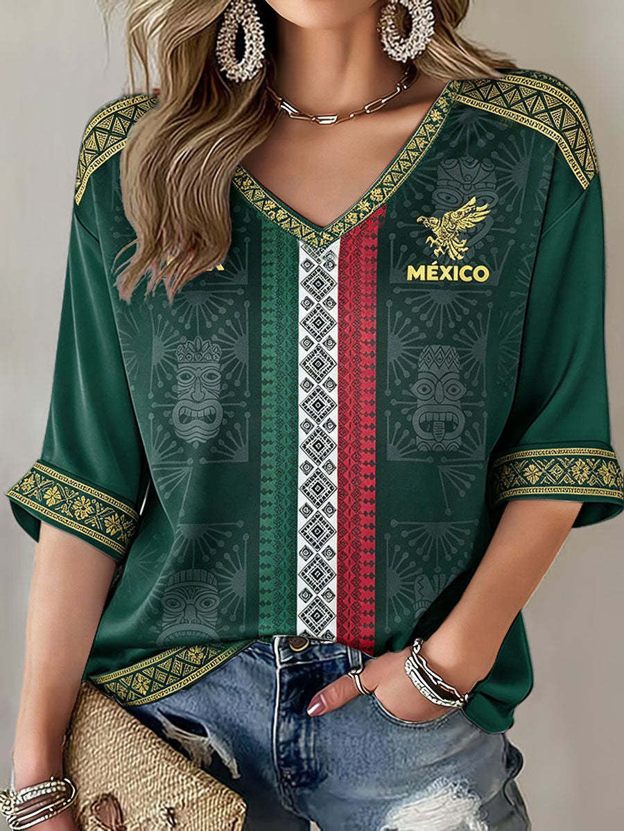 Mexico FIFA World Cup 2026 V-Neck Long Sleeve Shirt World Cup Apparel Mexican Gifts