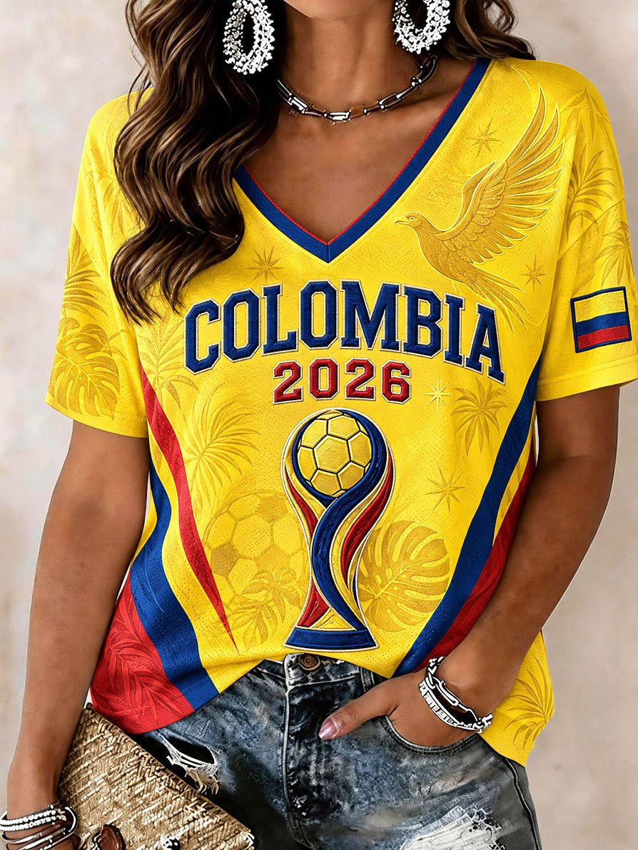 Colombia FIFA World Cup 2026 V-Neck Shirt Colombia Soccer Outfits Fans Gifts Ideas