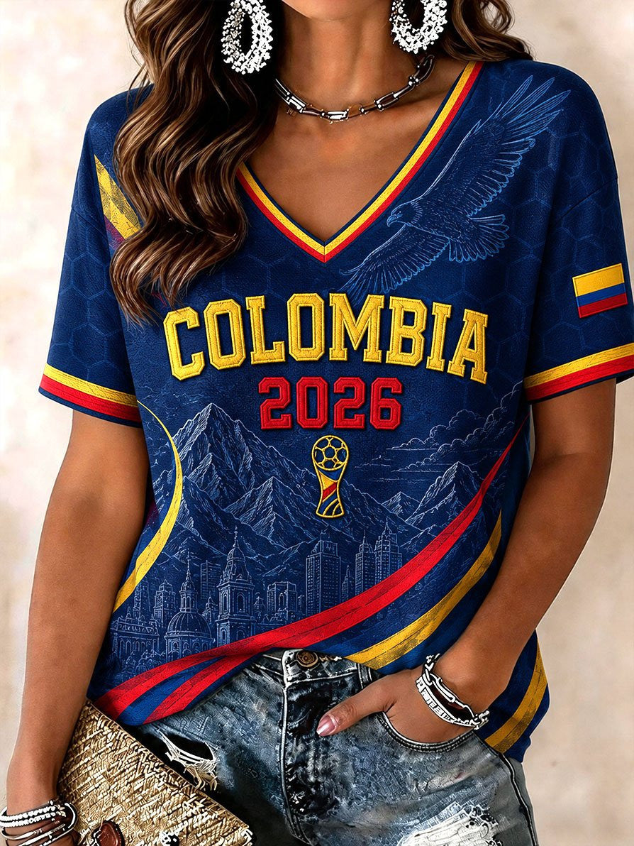 Colombia FIFA World Cup 2026 V-Neck Shirt Colombia World Cup 2026 Apparel Soccer Lovers Gifts