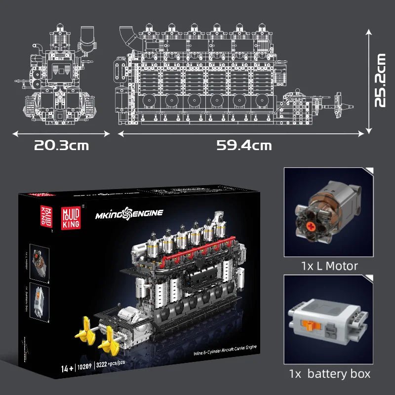 Mould King 10209 - Motorized Inline 6 - Cylinder Engine Building Kit - Sofhome
