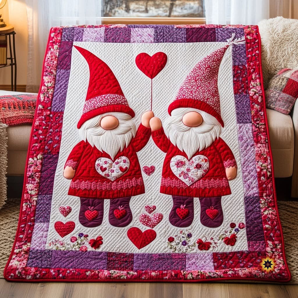 Valentine Cute Gnome Couples Quilted Blanket Unique Valentine Gifts For Husband and Wife