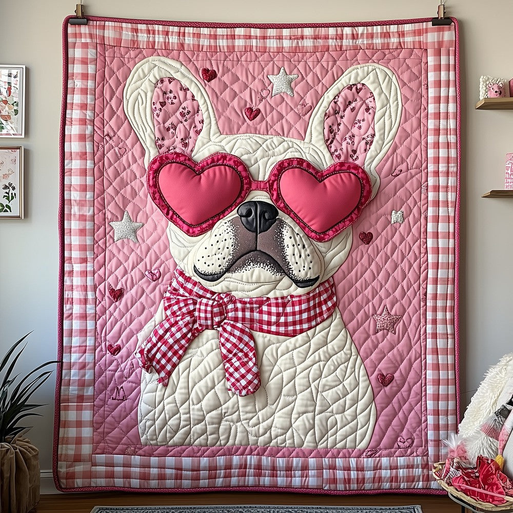 Cute Pink Bulldog Quilt Blanket Unique Valentine Best Gifts For Bulldog Lovers