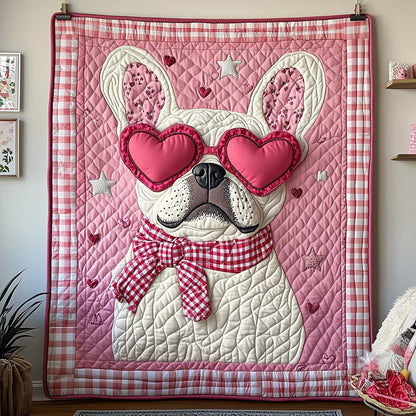 Cute Pink Bulldog Quilt Blanket Unique Valentine Best Gifts For Bulldog Lovers