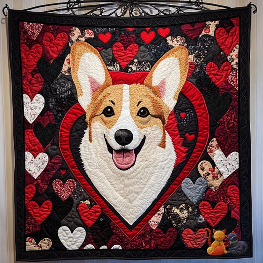 Cute Heart Corgi Dog Quilt Blanket Unique Valentine Best Gifts For Corgi Lovers