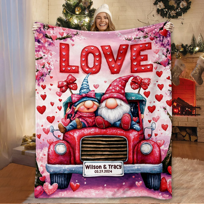 Personalized Gnome Couple Valentine's Day Blanket Gifts For Couples Anniversary