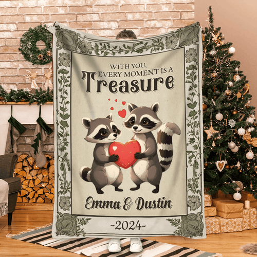 Personalized Raccoon Valentine's Day Blanket Valentine Gifts For Newly Married Couple