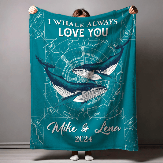 Personalized Blue Whale Valentines Blanket Gifts For Young Couple New Home