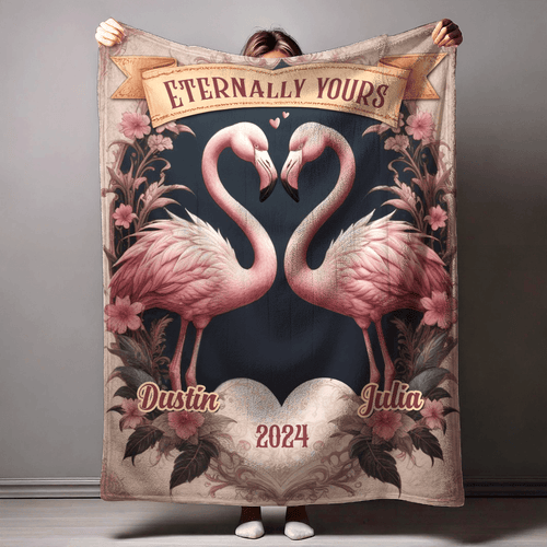 Personalized Pink Flamingo Valentines Blanket Gifts For Young Couple New Home