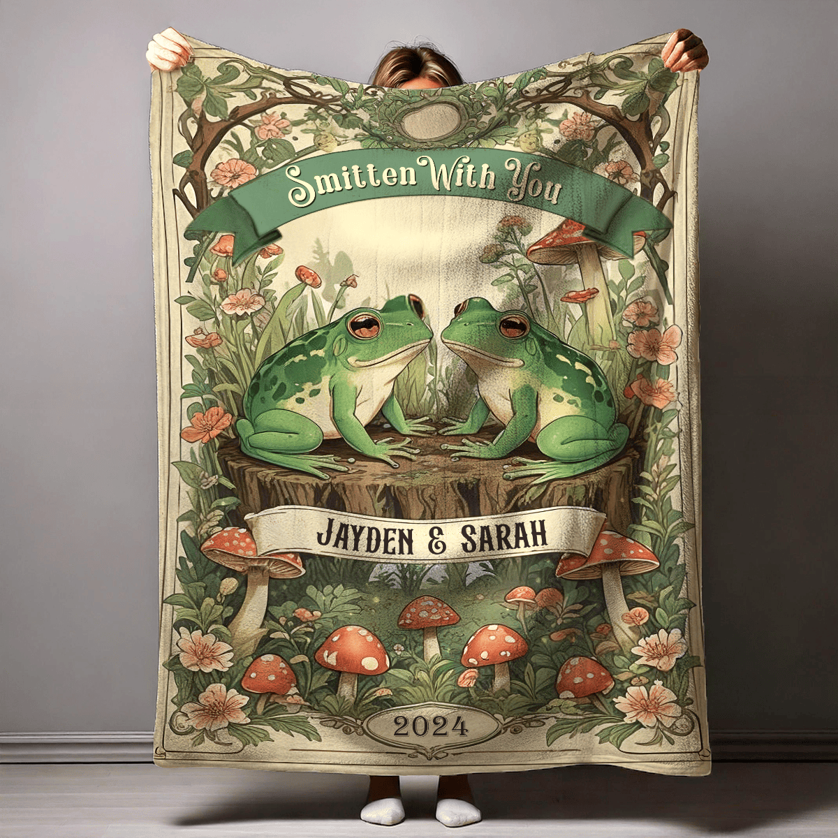 Personalized Vintage Frog Valentines Blanket Gifts For Young Couples With Kids