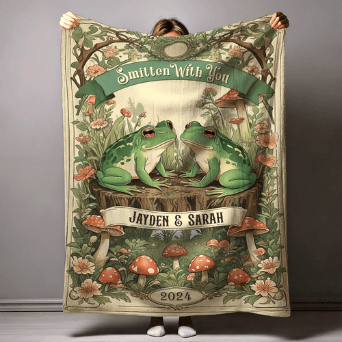 Personalized Vintage Frog Valentines Blanket Gifts For Young Couples With Kids