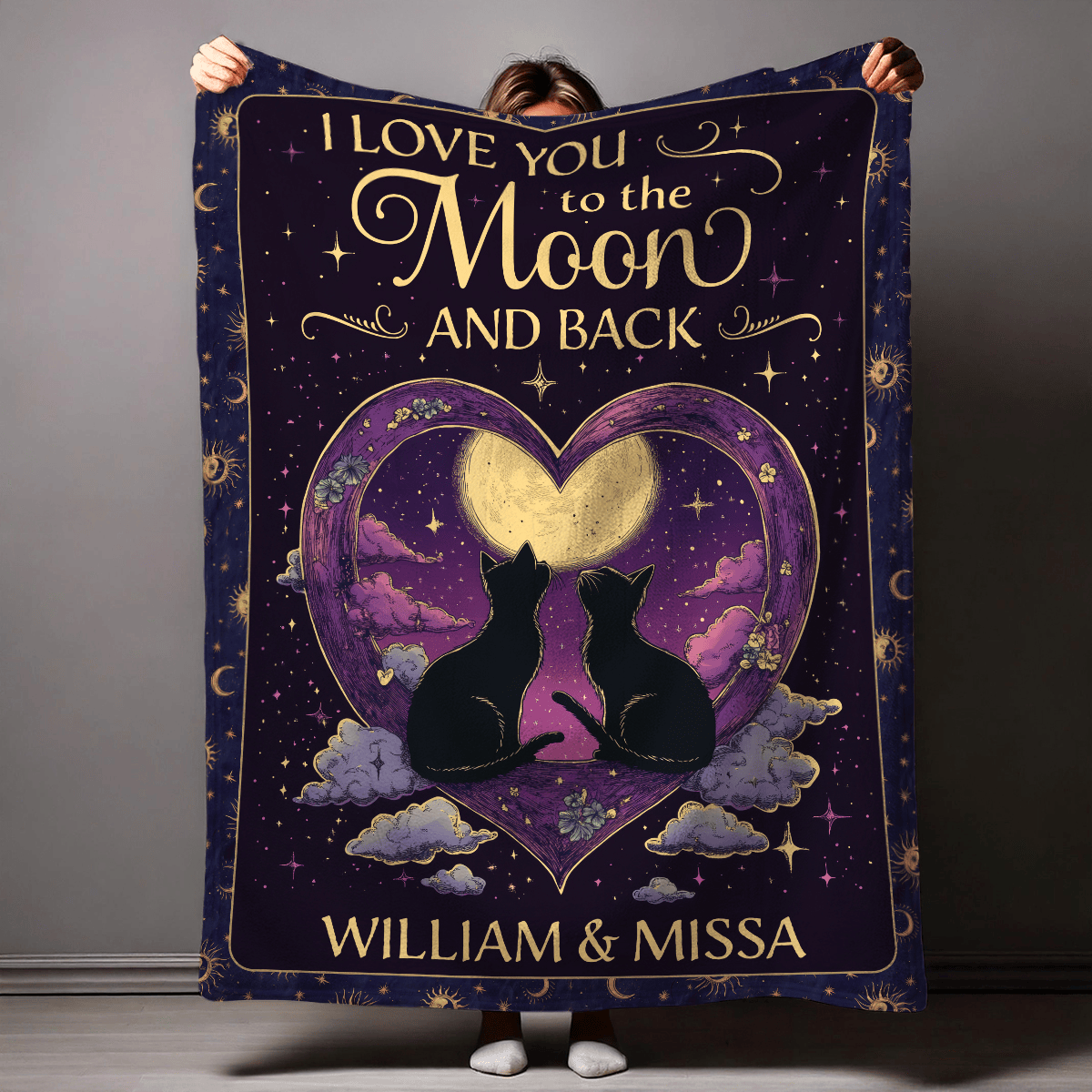 Personalized Witchy Cat Valentine Blanket Romantic Gift For Wife On First Night