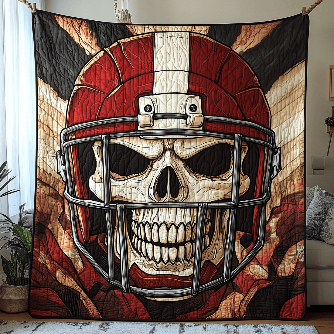 Skull American Football Quilt Blanket Gift Ideas For Men Who Like Football