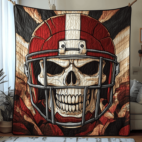 Skull American Football Quilt Blanket Gift Ideas For Men Who Like Football