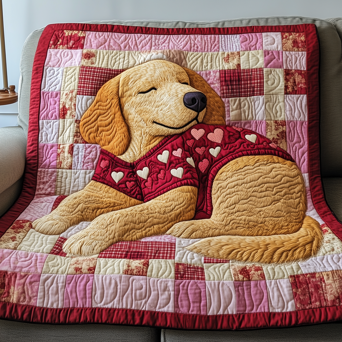Cute Golden Retriever Quilt Blanket Throws Valentines Gifts For Dog Pet Owners