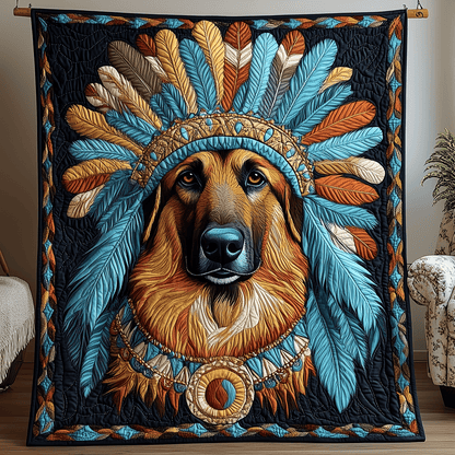 German Shepherd Dog Throw Blanket Native American Pattern Quilt Gift Ideas For Her