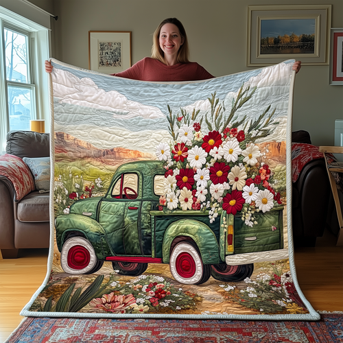 Vintage Truck With Flowers Quilt Pattern Blanket Best Valentine Gifts For Couples