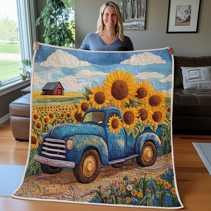 Blue Truck With Suower Quilt Pattern Blanket Best Valentine Gifts For Couples